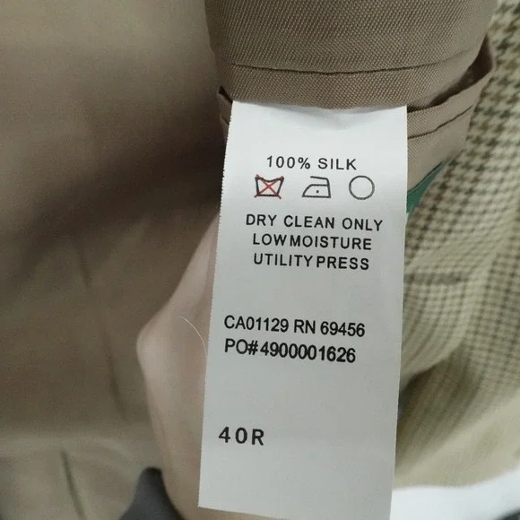 Lauren Ralph Lauren Sport Coat Mens 40R Tan Houndstooth Blazer Silk Business